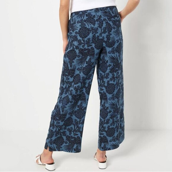 Encore by Idina Menzel Petite Cotton Gauze Ankle Pants Blue Floral Print 2XP - Picture 2 of 16
